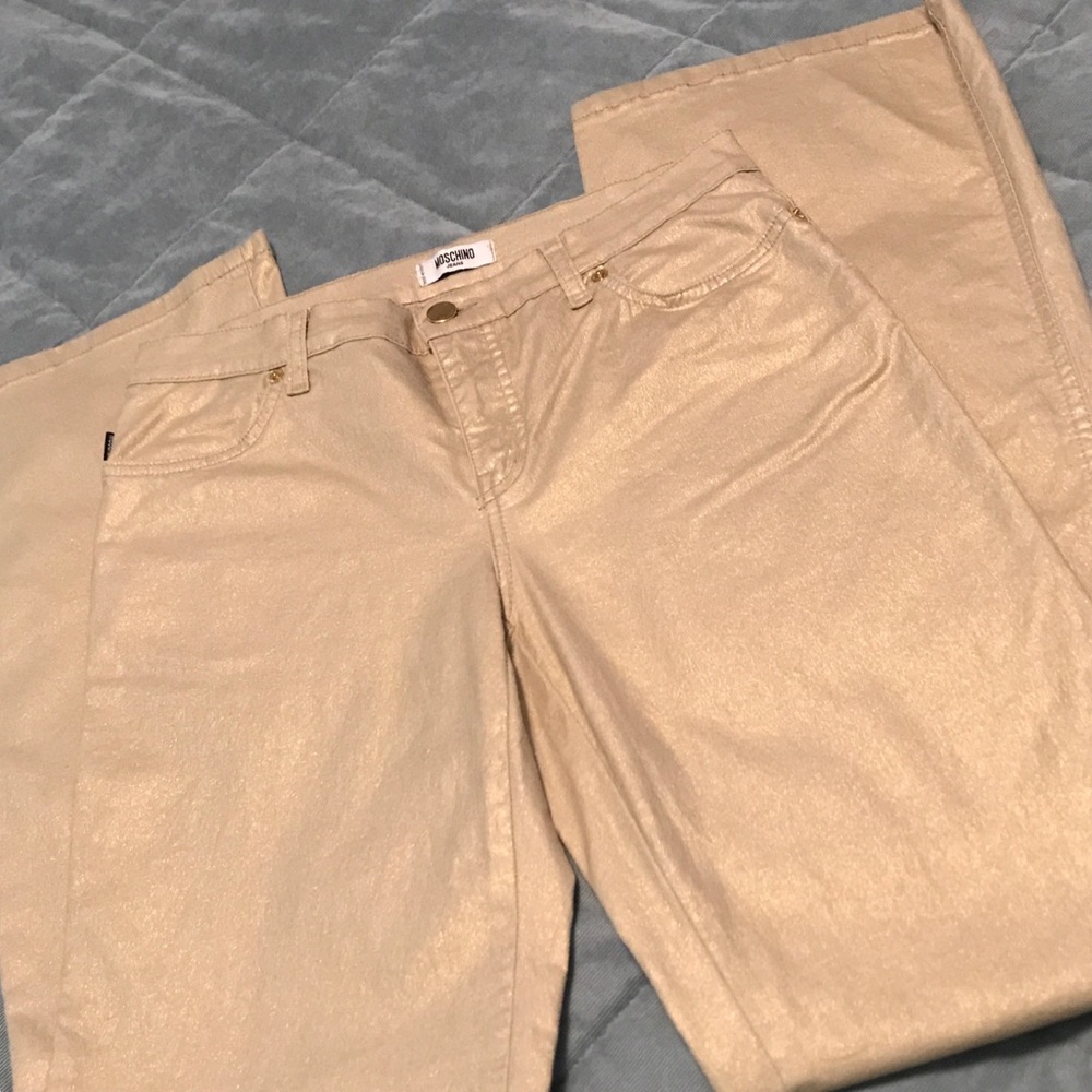 Moschino Donna Shiny Gold Metallic Straight Leg Jeans Size 29